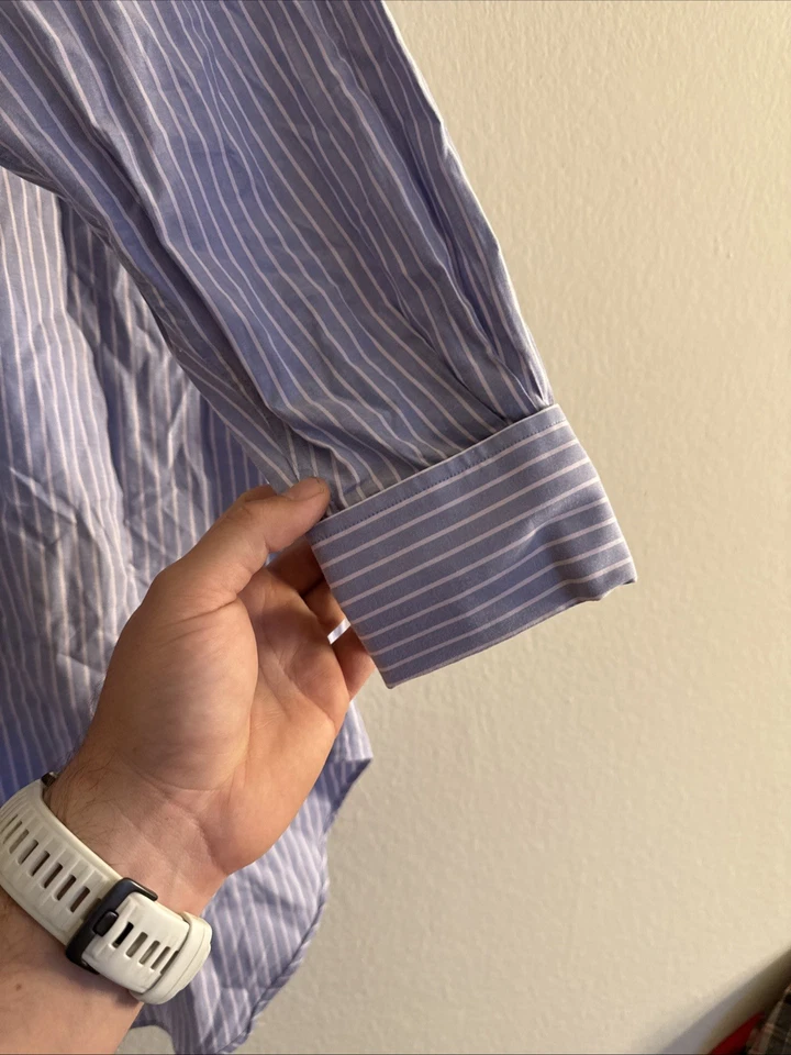 T M Lewin Blue Dress Shirt 16 Collar Regular Fit 33 Sleeve French Cuff Luxury - Image 4 of 4