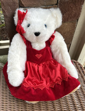 Vermont Teddy Bear White Plush Red Fancy Dress Birthday Special Occasion 15"