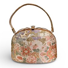 Vintage Japanese Kimono Handbag Womens Multicolor Floral Top Handle Clasp