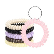 6-Pack Wrist Coil Keychain, 2" Plastic with Steel Keys Ring Multicolor