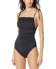 Vince Camuto Straight Neck Shirred One Piece Swimsuit Black Women's 6