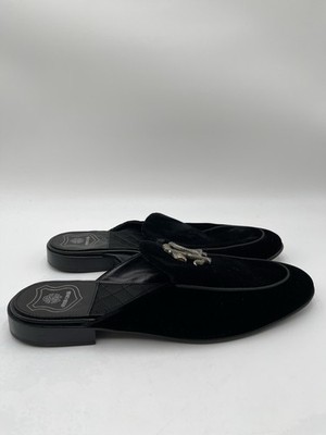 Roberto Cavalli velvet slippers featuring a signature gold logo Gold Size 43.5
