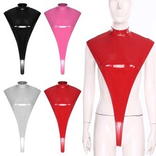 Womens PU Leather High Cut Thong Bodysuit Mock Neck Sleeveless Bodysuit Lingerie