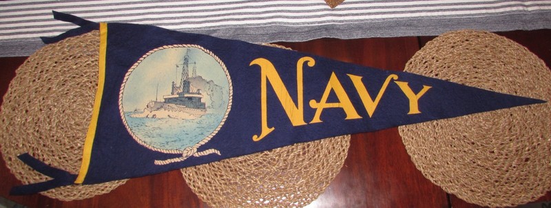 Antique 1920’s NAVY Midshipmen Football Felt Pennant Gold & Cobalt Blue