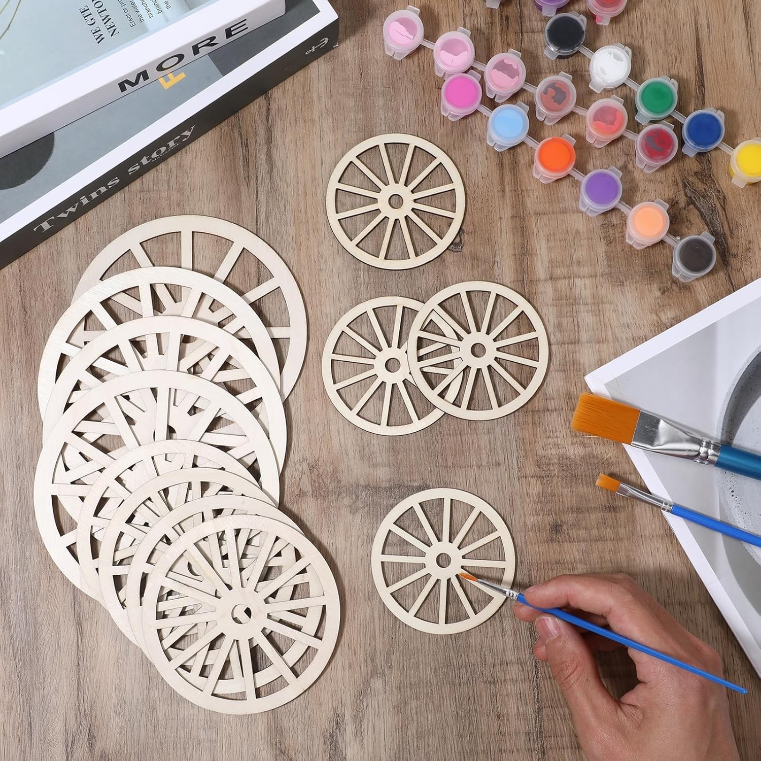 12pcs Wooden Wheels for Crafts, 3 Sizes Unfinished Wood Wheel Wagon... 