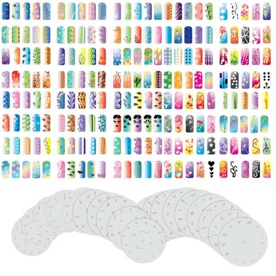 Set 2 320 Airbrush Nail Art STENCIL DESIGNS - 20 Template Sheets Kit Brush Paint