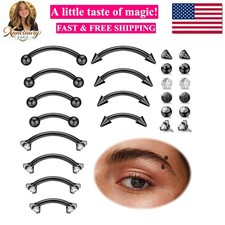 12Pcs 16G 18G Surgical Steel Eyebrow Piercing Jewelry for Women Men Small Cur...