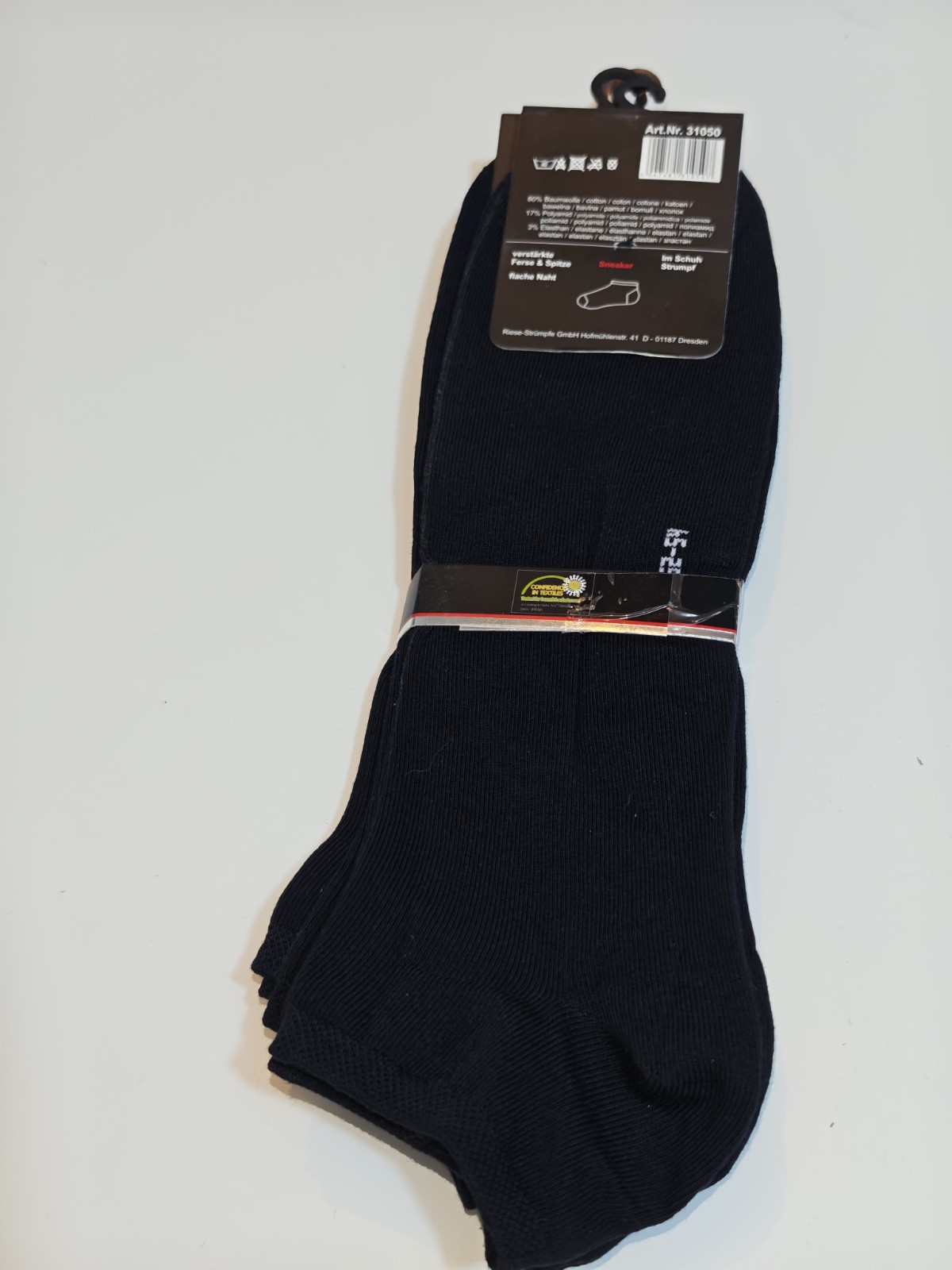 Set 16 paia calze sneaker RS Harmony taglia 52/54 XXL taglie forti nere cotone foto 3