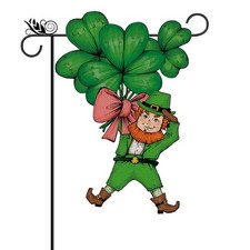 St Patricks Day Garden Flag Leprechauns Shamrocks Clovers Vertical Double Sid...