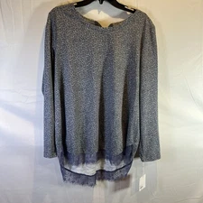 NWT Lauren Conrad XL Shirt Peasant Bishop Sleeve Gray Blue Kohls Bow Back XLarge