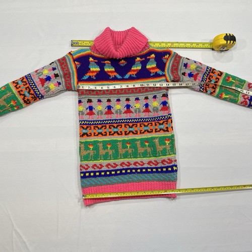 Maglione girocollo vintage lavorato a mano multicolore manica lunga - Foto 3 di 7