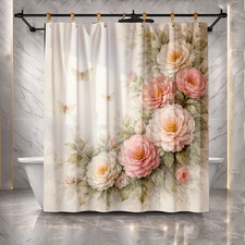 Waterproof Pink Roses and Butterflies Shower Curtain 72x72 Polyester Fabric