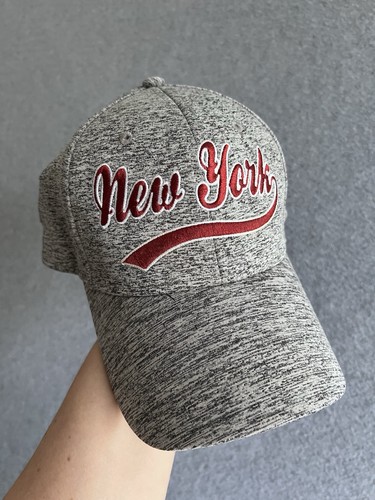 New York Fitted Hat Gray Embroidered E-Flex Essencial Caps Adjustable Red Logo - Picture 2 of 9