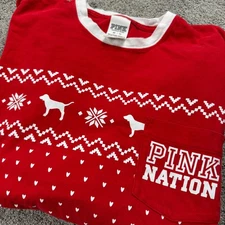 PINK Victoria's Secret Women's XS Red Long Sleeve Pink Nation Winter Red Shirt