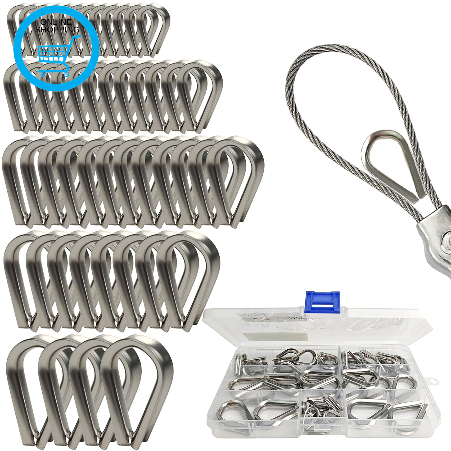 50 Pcs 304 Stainless Steel Wire Rope Cable Thimble, M2/M3/M4/M5/M6 Wire Rope Thi