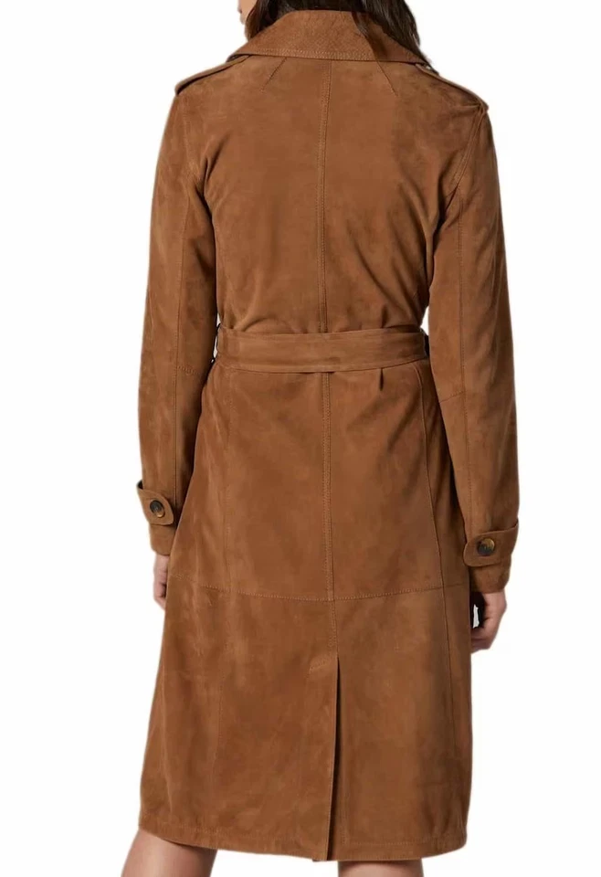 1970s Vintage Brown Long Fallout Military Style Outerwear Duster Suede Coat - Image 3 of 4