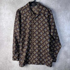 Vintage 70s JCPenney Disco Button Shirt Geometric Club Dance Medium