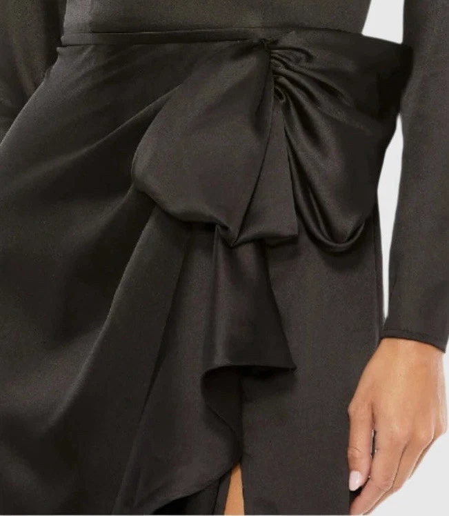 Mac Duggal Ieena Size 6 Long Sleeve Structured Bow Draped Gown Black 26676 NWT - Image 4 of 4