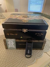 2 Wood Cigar Boxes & Cigar Cutter My Father Cigars Toro Gordo & Tabak Especial
