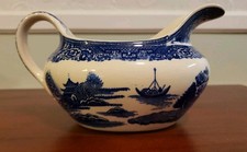 Vintage niebiesko-biała chińska miska sosowa na łódź azjatycki design 