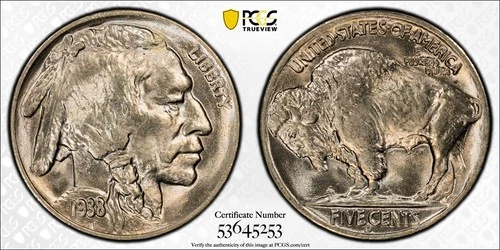 1938-D/D/D/S PCGS MS66 Overmintmark, FS-511 Buffalo Nickel with Gold Shield