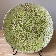 JARS FRANCE TOULOUSE GREEN 9.5" Embossed Floral Dinner Plate - EUC - 2 Available