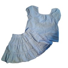 Crewcuts Seersucker skirt  top girls 12 blue white striped cotton Spring '25