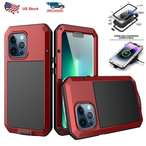 For iPhone 14 13 12 11 Pro Max Case Aluminum Heavy Duty Cover Screen Protector