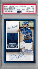 2015 Panini Contenders Julian Leon Prospect Ticket Auto Red Foil PSA 8 RC