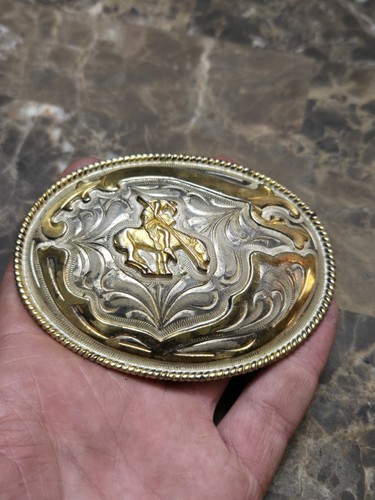 VTG 1980'S END OF THE TRAIL SILVER PLATED BELT BUCKLE - Picture 2 of 4