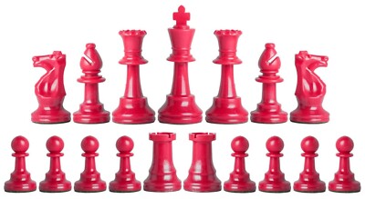 Staunton Single Weight Chess Pieces Half Set (17 Pieces) - Two Queens - Red 