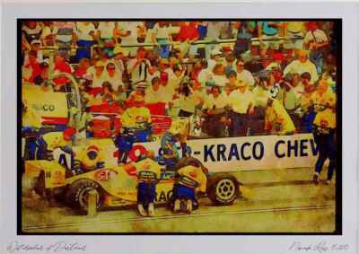 Autorennen 325040 Bobby Rahal, Pit Stop, Indy 500 Aquarell Bild limitierte Auflage A3