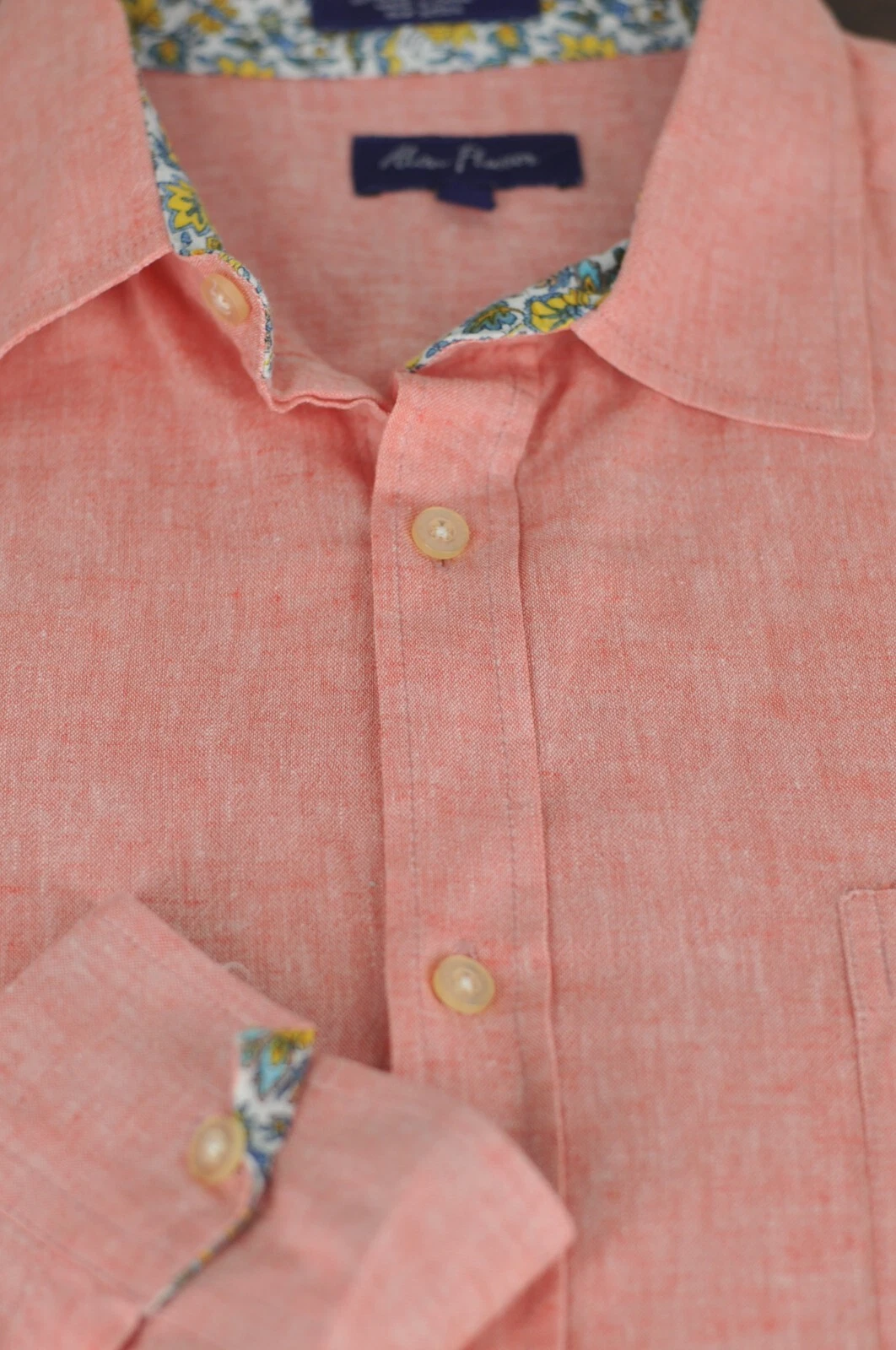 Alan Flusser Men's Coral Linen Cotton Blend Casual Shirt L Large