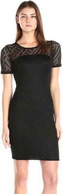 Three Dots 243191 Womens Angelina Lined Lace Sheath Dress Black Size Medium