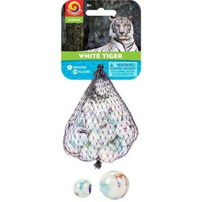 Mega Marble WHITE TIGER MARBLE NET 24 Player Marbles & 1 Shooter Marble