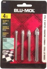 BLU-MOL Spade Shaped Tungsten Carbide Tip Glass And Tile Drill Bit 4 Pieces Set