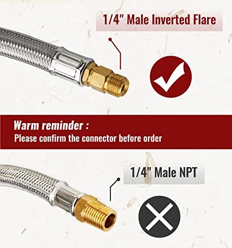 2 Pack 15 inch Stainless RV Propane Hose with Gauge QCC1/ Type 1 Connection