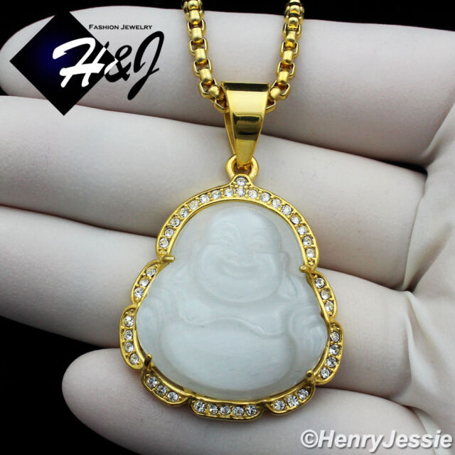20"MEN Stainless Steel 3mm Gold Plated Box Chain White Rhinestone Pendant*GP117 20"MEN Stainless Steel 3mm Gold Plated Box Chain White Rhinestone Pendant*GP117