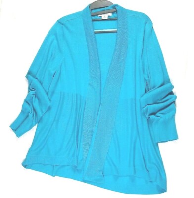 Liz Claiborne Sky Blue Women's Long Open Front Cardigan Sz XL Career/Casual EUC | eBay