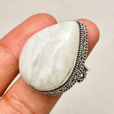 Rainbow Moonstone Gemstone Handmade 925 Sterling Silver Jewelry Ring Size 9