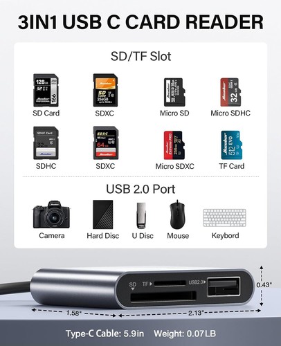 Hicober USB C to SD Micro SD Memory Card Reader (OPEN BOX) - 第 2/7 張圖片
