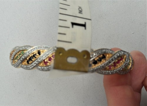 Vintage Bracelet Sterling silver 925 Yellow Gold plated Stones - Picture 8 of 9