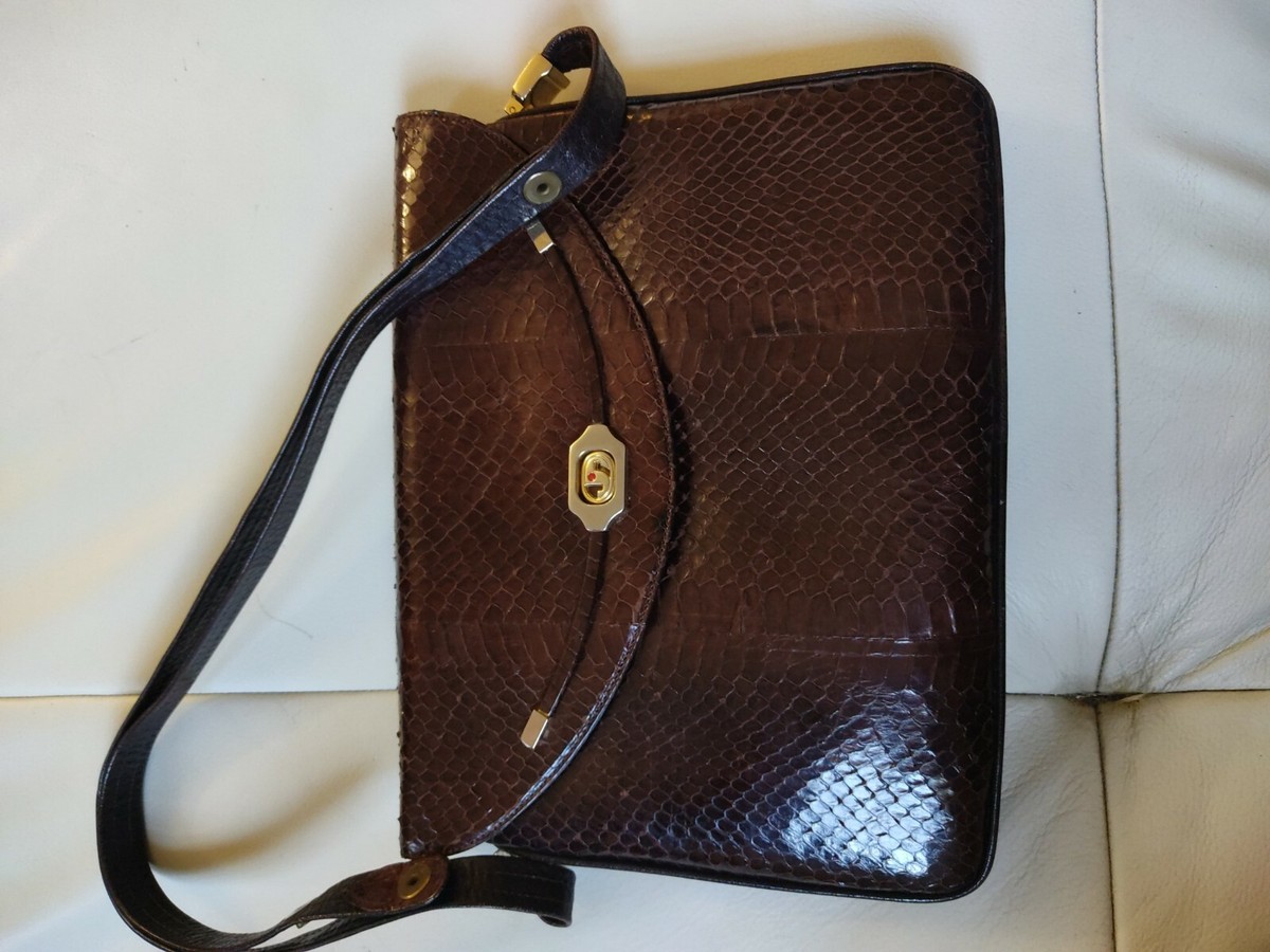 【Vintage】90s Python leather shoulder bag Shoulder Bag Python Brown 100% Python Skin Vintage Bag '80