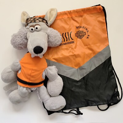 2009 Harley Davidson Wolf Plush + Drawstring Bag Reading PA Orange