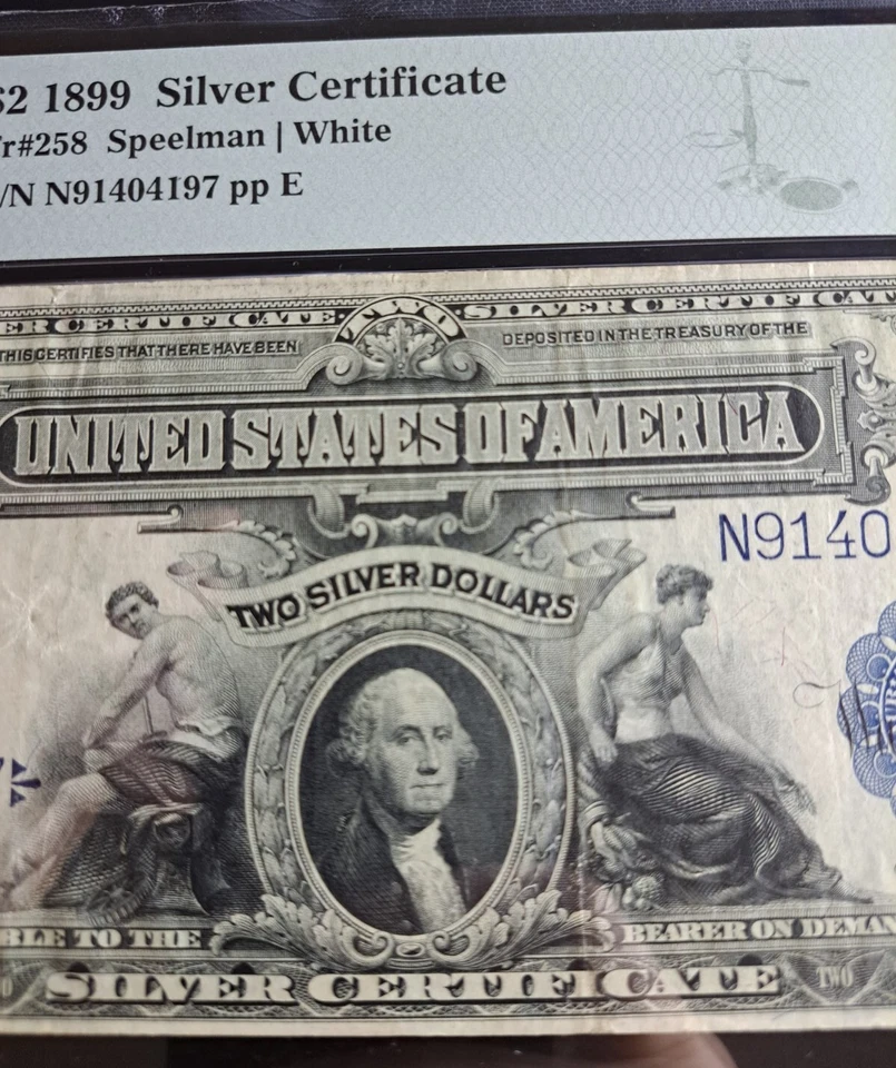 1899 $2 Silver Certificate Note Bill Mini Porthole Fr 258 PMG Very Fine-30 EPQ - Image 3 of 4