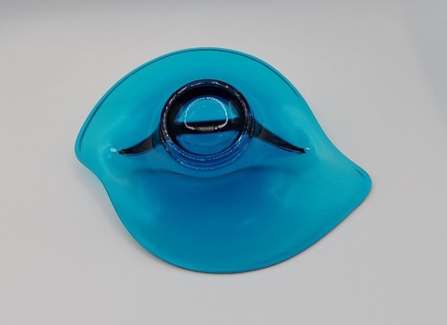 Plato dividido vintage de vidrio asimétrico azul moderno de mediados de siglo - Imagen 7 de 7