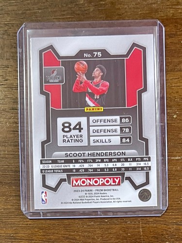 2023-24 Panini Prizm Monopoly Scoot Henderson RC #75 Trailblazers - Picture 2 of 2