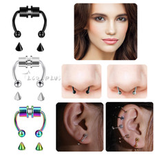 Magnetic Non-Piercing Fake Nose Rings Septum Segment Helix Club Clickers Punk US
