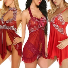 Christmas Sexy Women Lingerie Set Red Santa Babydoll Lace Sleepwear PartyCostume