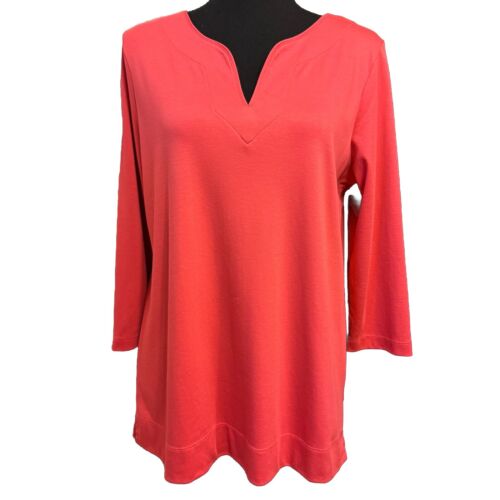 LL Bean Top L Womens Coral Pink Supima Cotton Shirt Minimalist Cozy Casual Soft